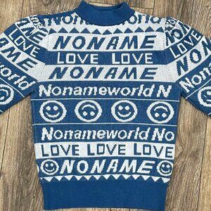Noname Logo Brand Girl's Blue Sweater with Rhinestone Accents, Size 14